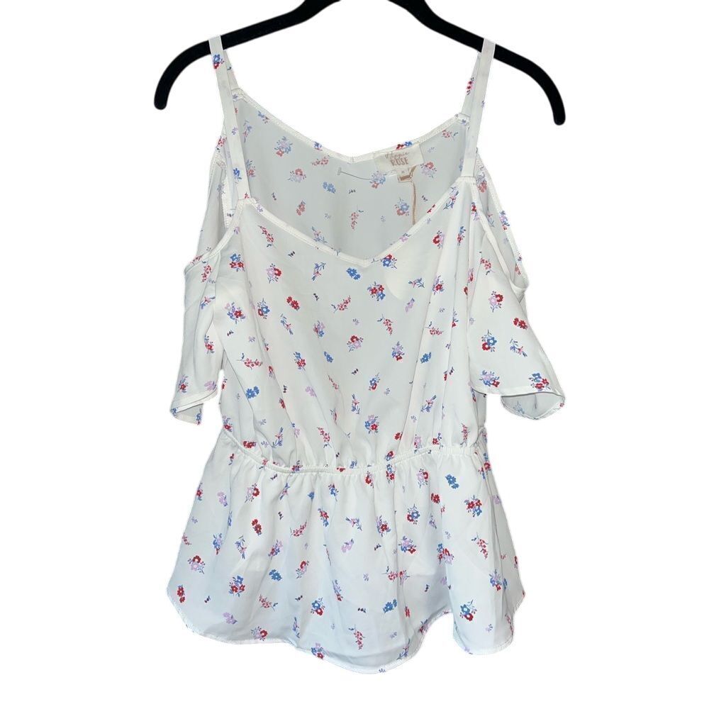 Hippie Rose White‎ Floral Cold Shoulder Peplum Top Summer Romantic Blouse M A58